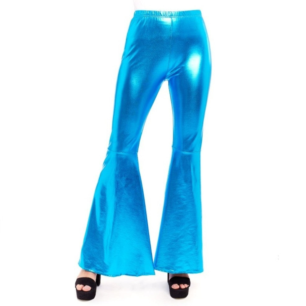 Pantalon évasé bleu métallisé