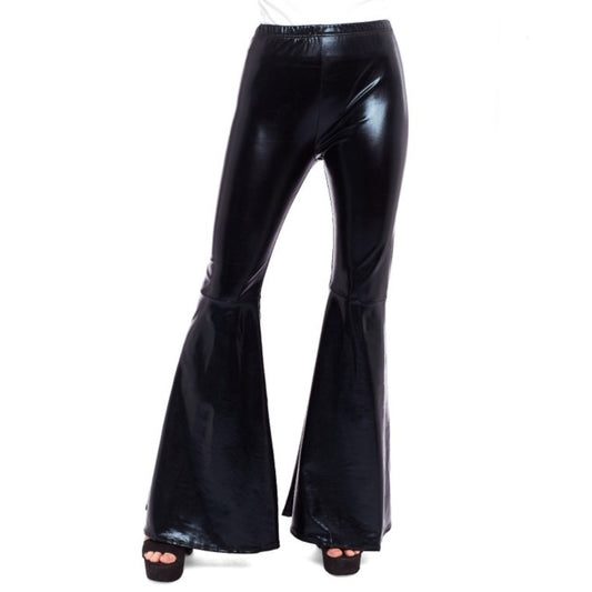 Pantalon évasé noir métallisé