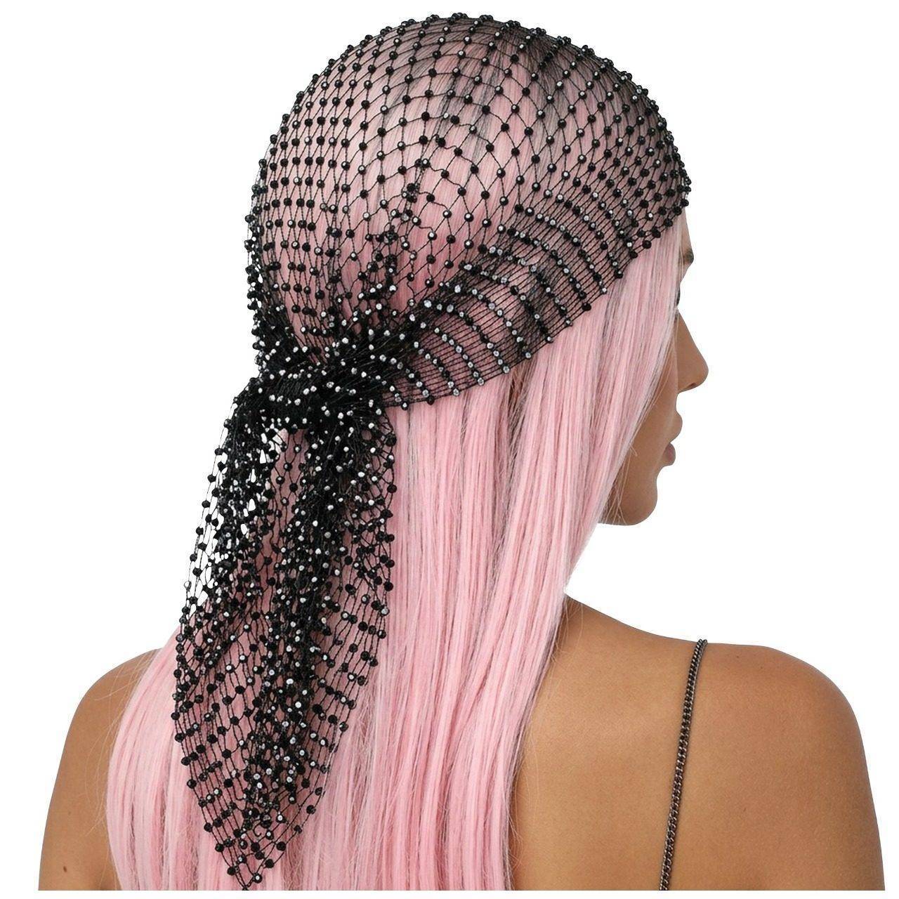 Foulard Noir de Festival avec Strass