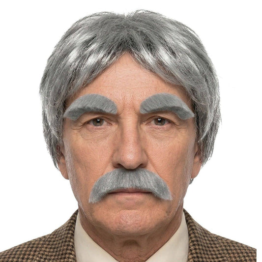 Perruque grise avec moustache et sourcils