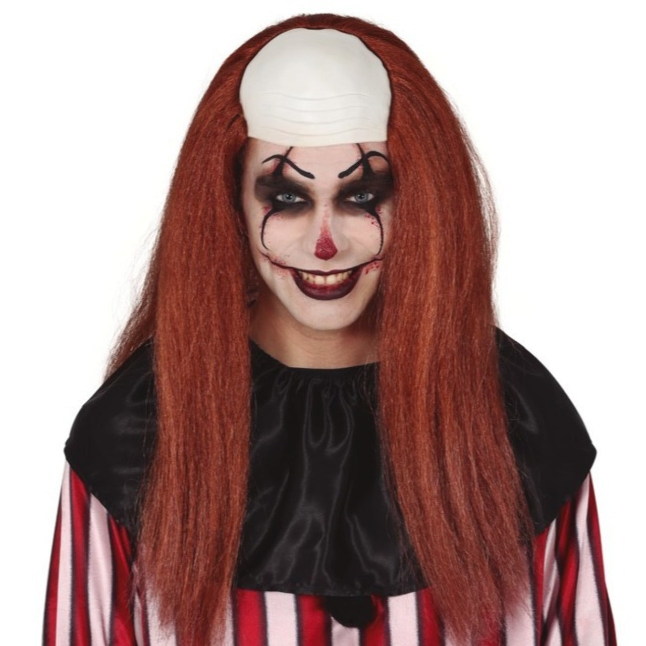 Perruque de clown marron avec tête chauve