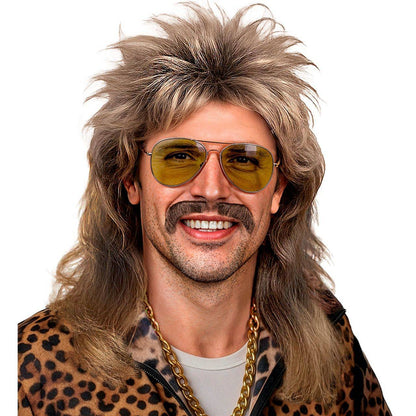 Perruque Blonde Mullet avec Moustache