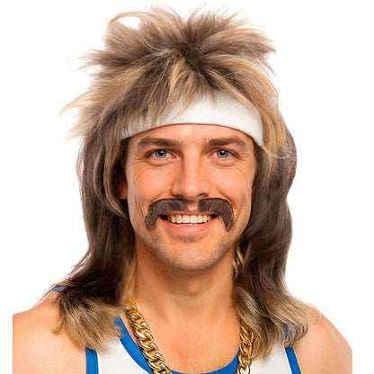 Perruque Blonde Mullet avec Moustache