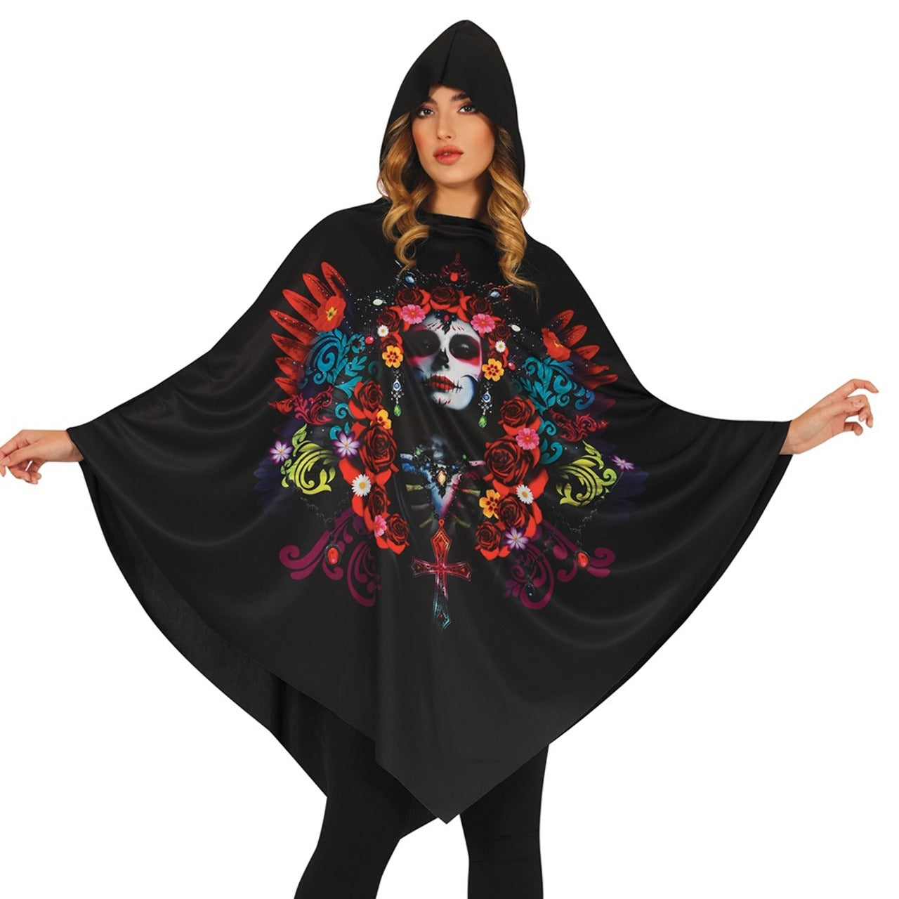 Poncho Catrina Fleurs adulte