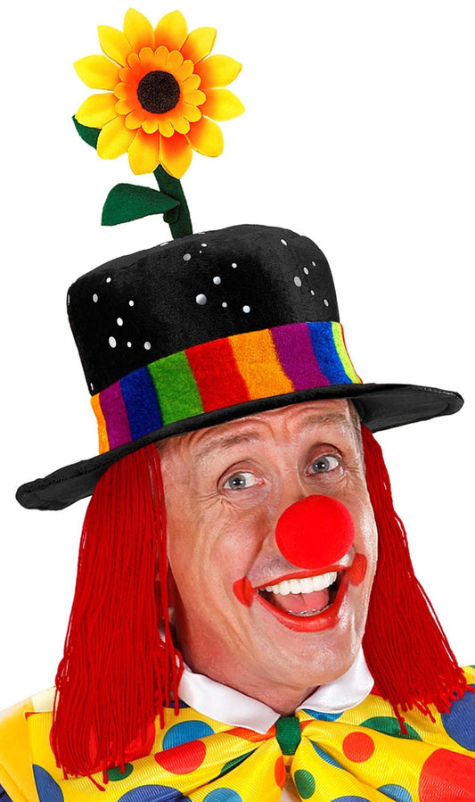 Chapeau Noir de Clown avec Cheveux