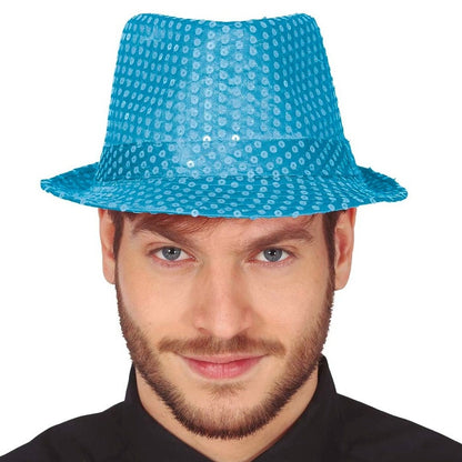 Chapeau de Gangster à Paillettes Bleu Clair Éco