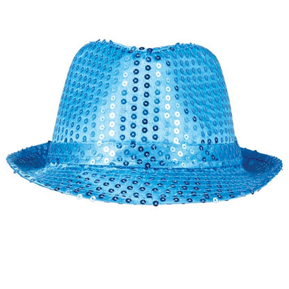 Chapeau de Gangster à Paillettes Bleu Clair Éco