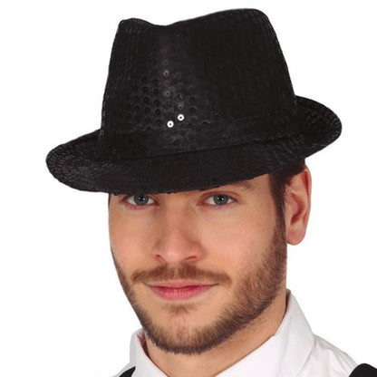 Chapeau de Gangster à Paillettes Noires Éco