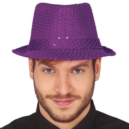 Chapeau de Gangster à Paillettes Violets Éco