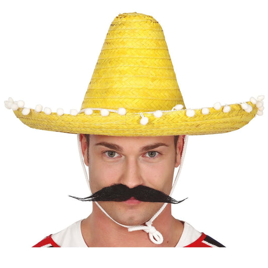 Chapeau Mexicain Jaune à Pompons