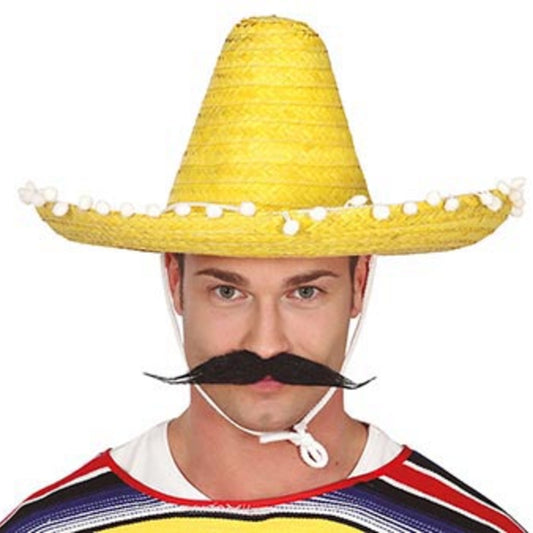 Chapeau Mexicain Jaune à Pompons