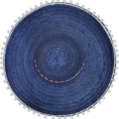 Chapeau Mexicain Bleu avec Pompons