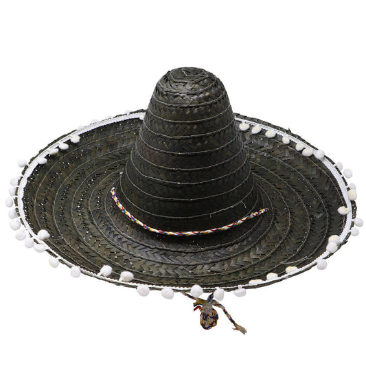 Chapeau Mexicain Noir à Pompons