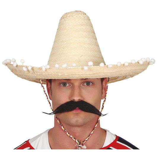 Chapeau Mexicain Noir à Pompons