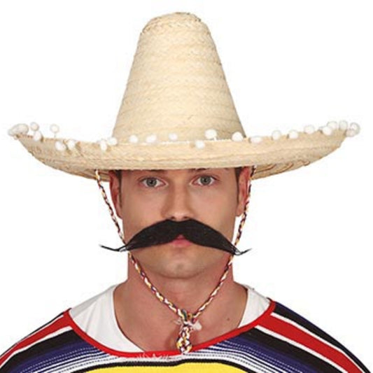 Chapeau Mexicain Noir à Pompons