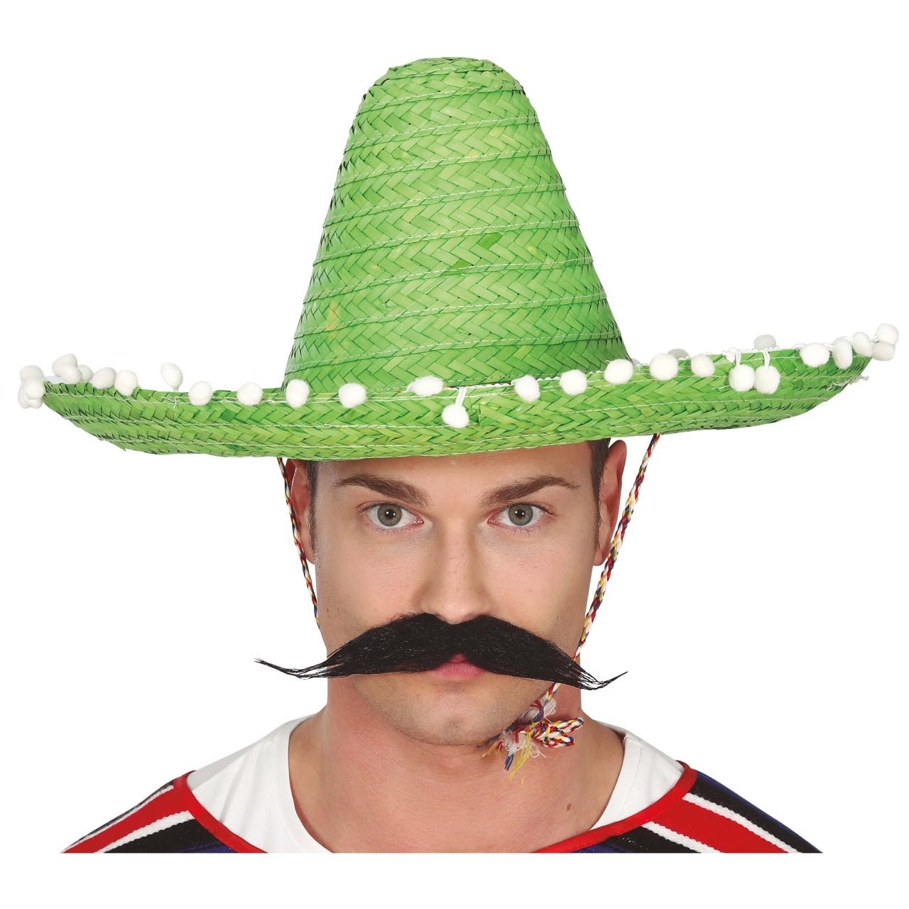 Chapeau Mexicain Vert à Pompons