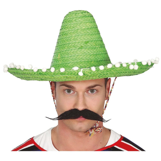 Chapeau Mexicain Vert à Pompons