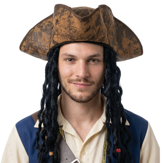 Chapeau de pirate marron avec dreadlocks