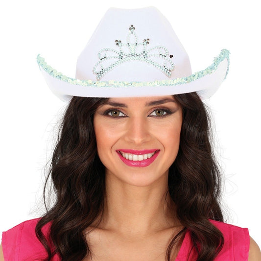 Chapeau Cow-Girl Blanc Couronne