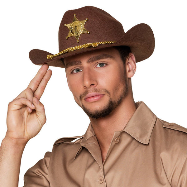Rubies Chapeau de shérif noir pour garçon et fille, chapeau de cowbow ou cowgirl avec plaque de shérif sur le devant, original, idéal pour Halloween, Noël, carnaval et anniversaire