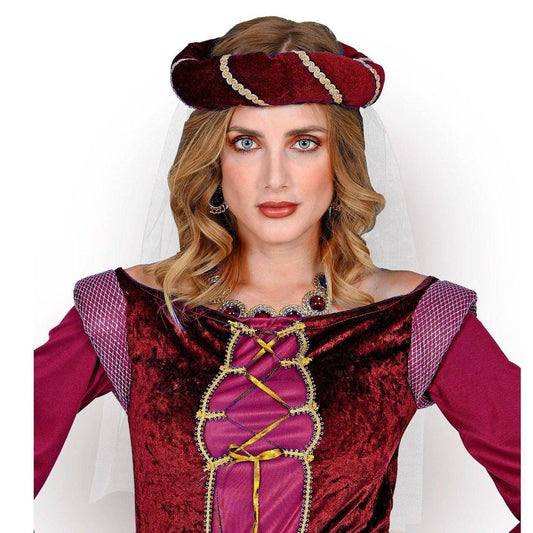 Coiffe Médiévale Grenat avec Voile