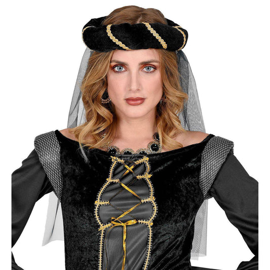 Coiffe Médiévale Noire avec Voile