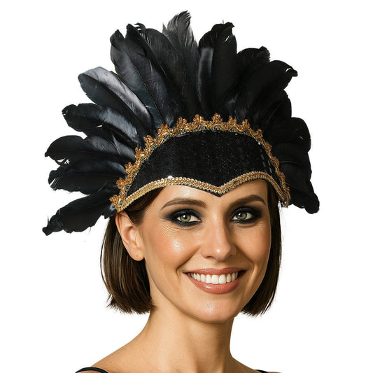 Coiffe en Plumes Noire Éco