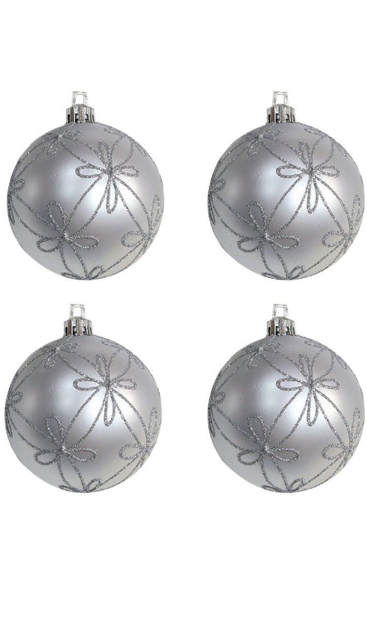 4 Boules de Noël Argentées Décorées
