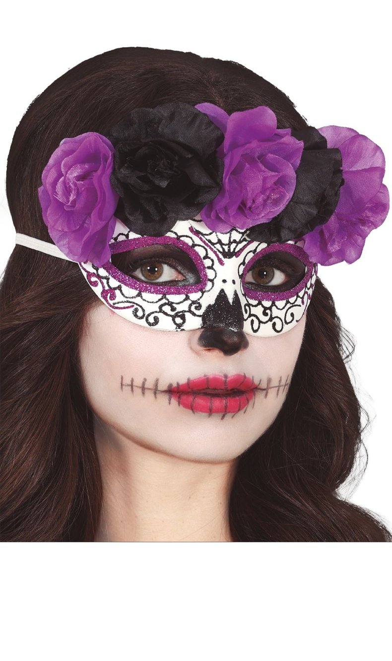 Masque de Catrina Fleurs Lilas et Noirs