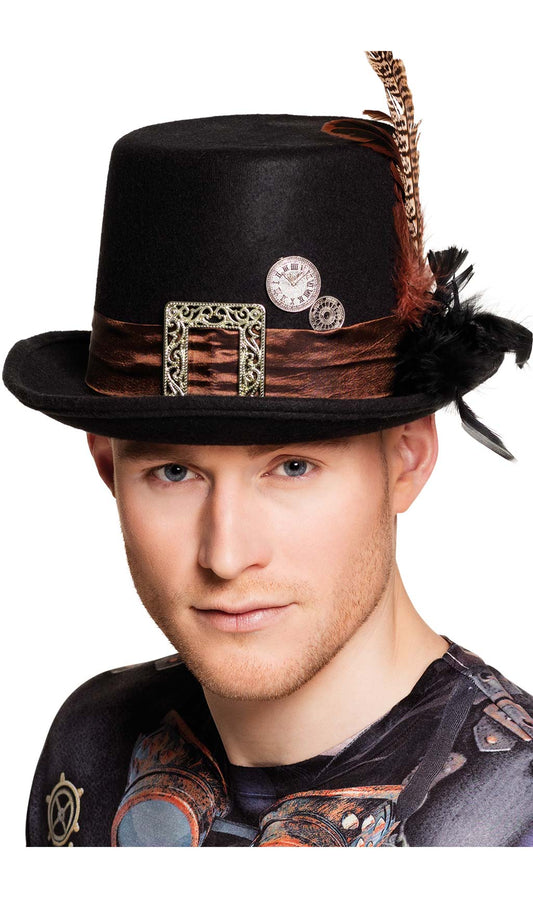 Chapeau Haut de Forme Steampunk avec Plume