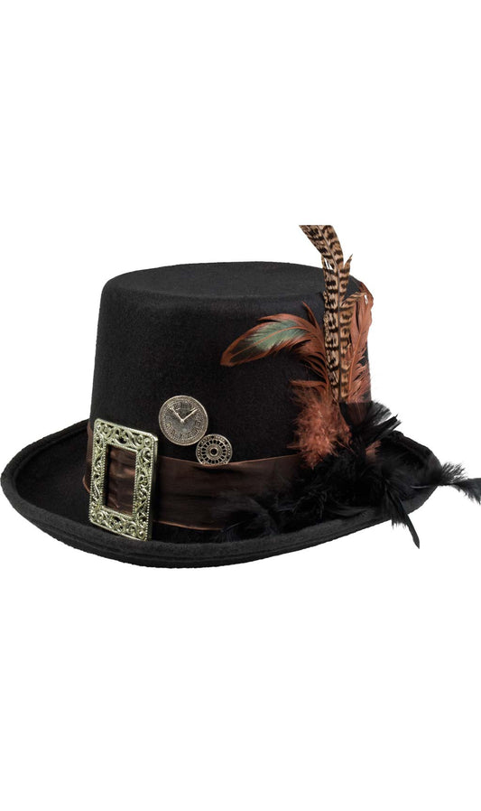 Chapeau Haut de Forme Steampunk avec Plume