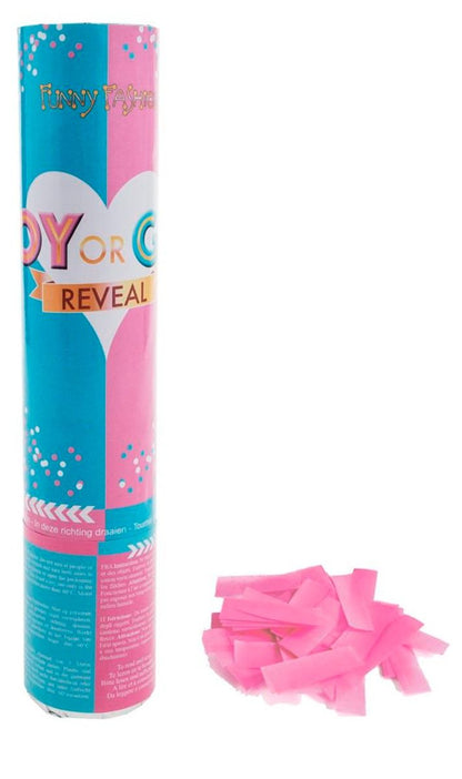 Canon à confettis révélateur de sexe bébé rose 20cm