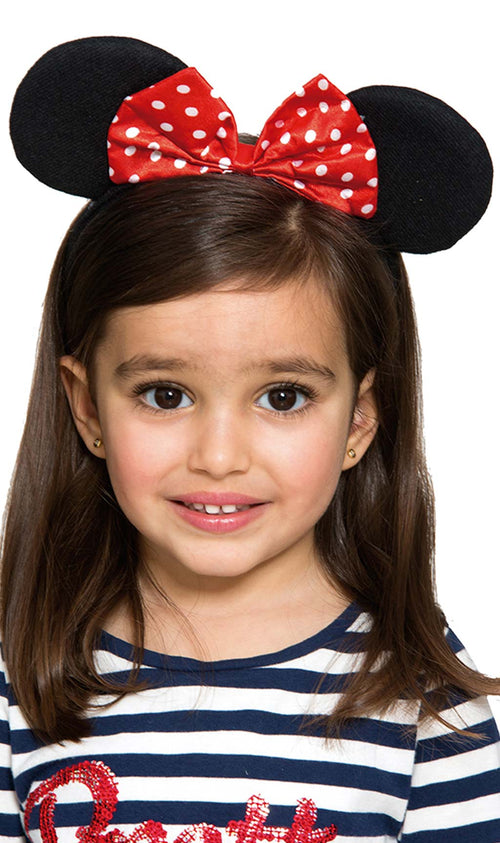 HD Novelty Lot De 2 Oreilles De Mickey Et Oreilles De Minnie Mouse Noires Sur Serre Tete Avec Noeud A Pois Rouges Et Blancs Po A