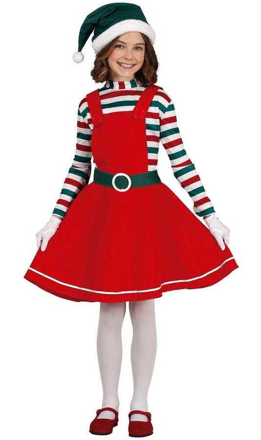 Déguisement Enfant Costume Fille Lutin de Noël Elfe Robe Chapeau à Grelots