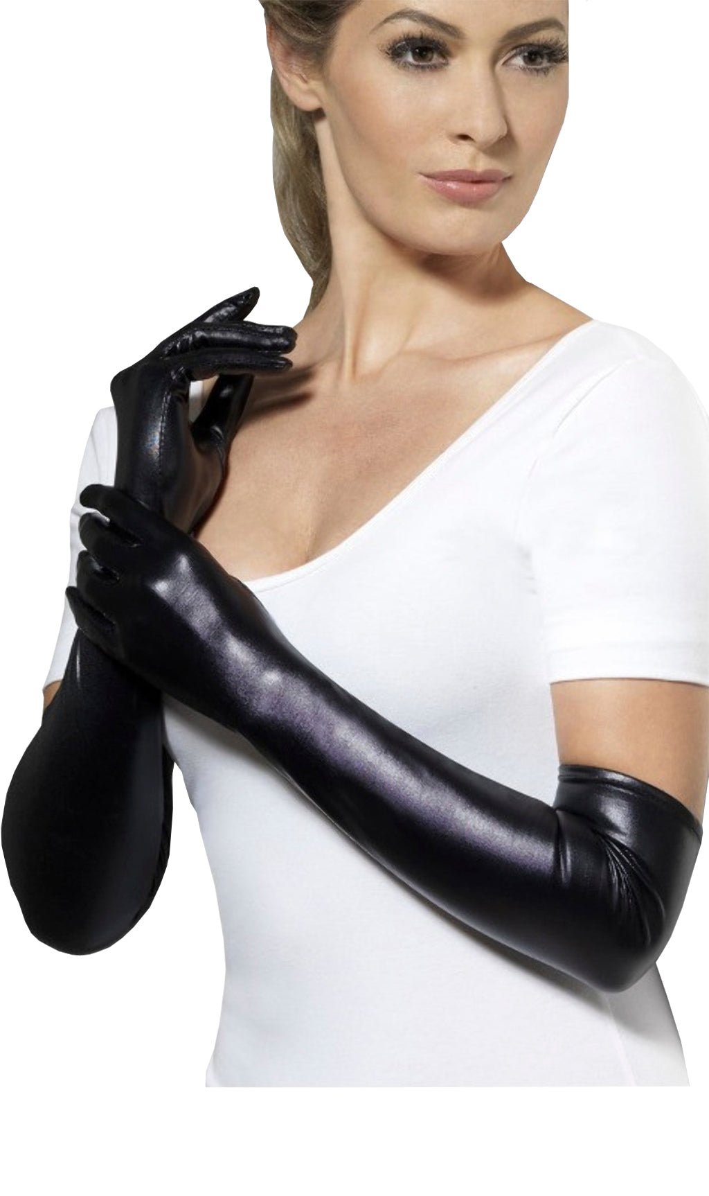 Gants Longs en Similicuir Noir