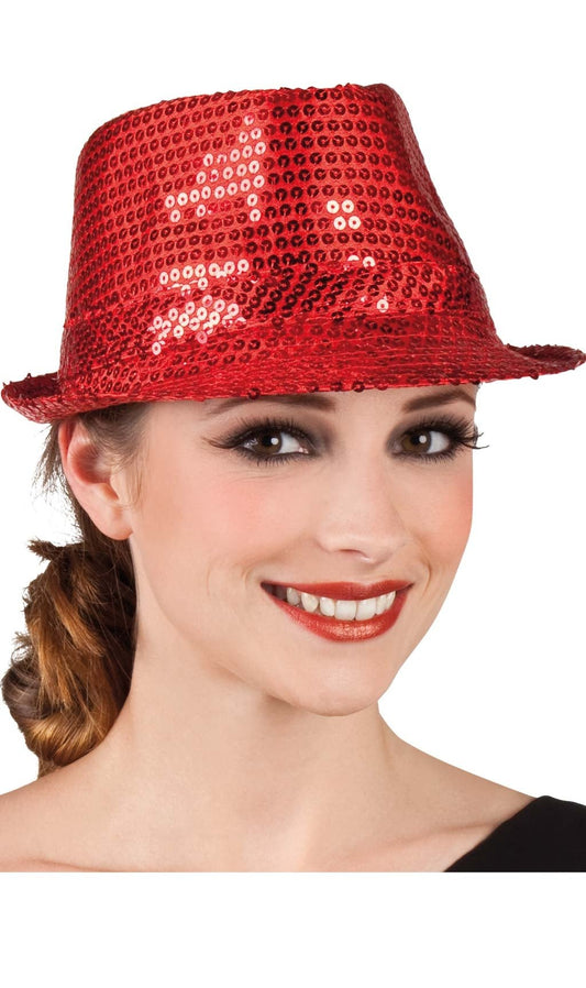 Chapeau Gangster Paillettes Rouge