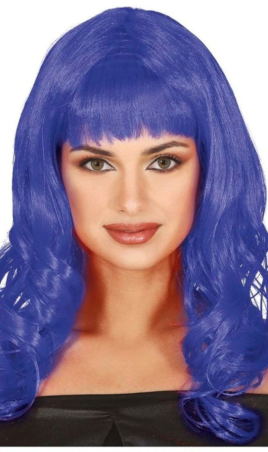 Perruque Bleue Cheveux Longs avec Frange