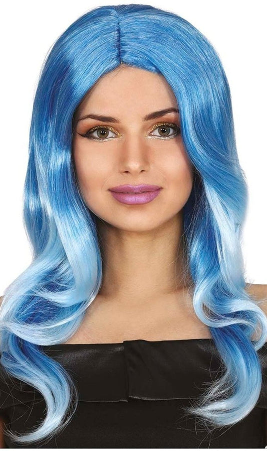 Perruque Bleue Cheveux Longs Vagues