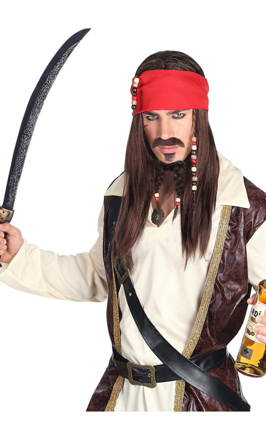 Set Perruque Barbiche et Moustache de Pirate