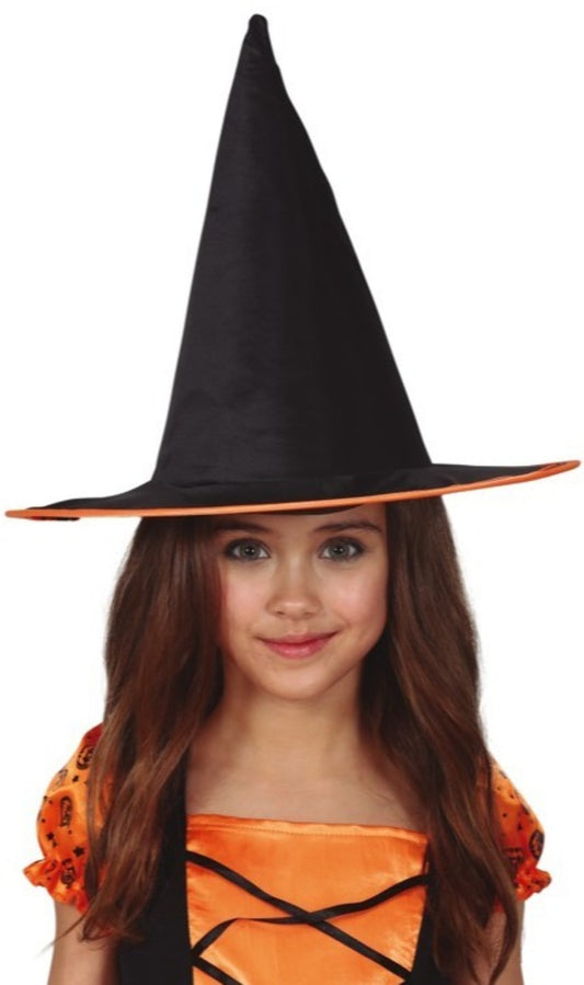 Chapeau de sorcière noir et orange pour enfant