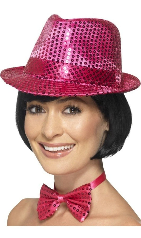 Chapeau de Gangster à Paillettes Rose