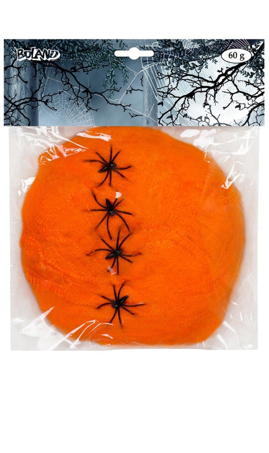 Toile d'Araignée Orange 60gr avec 4 Araignées